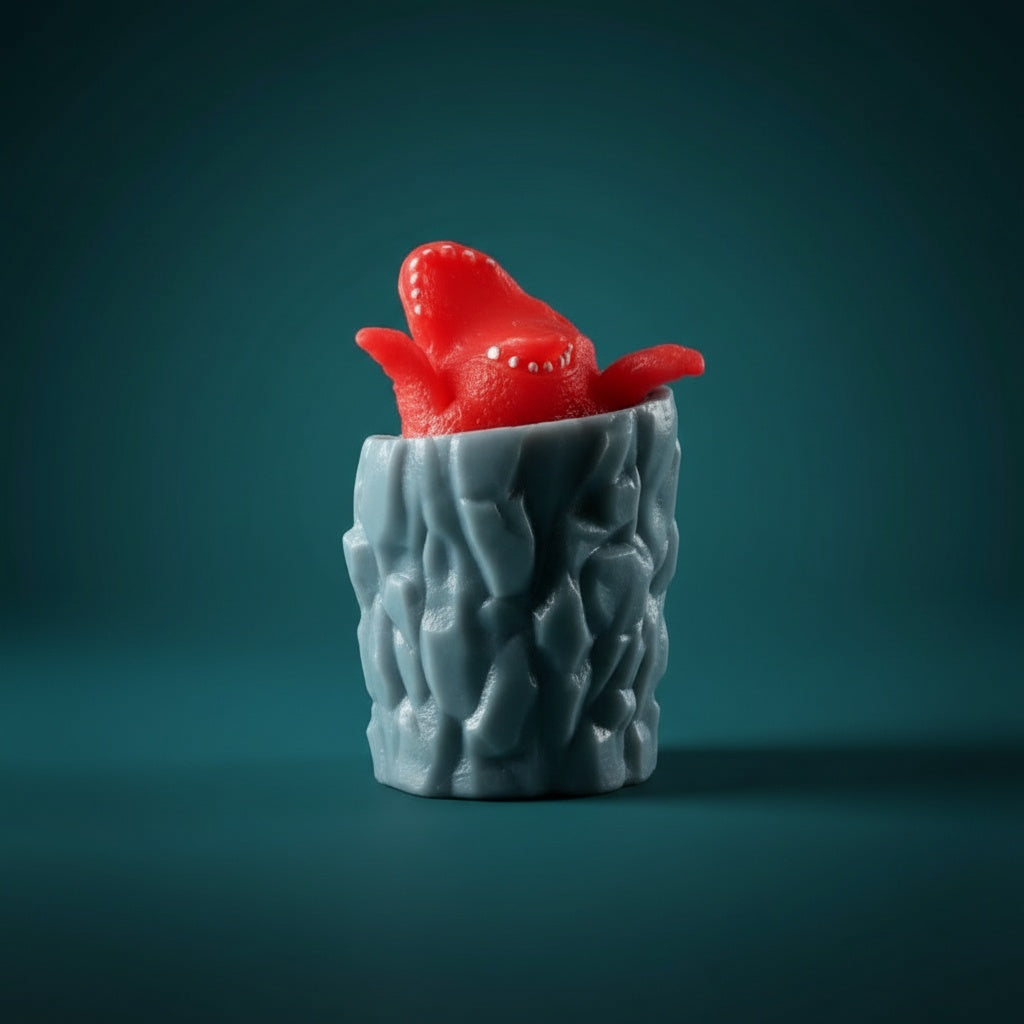 PopRex on teal backdrop — premium studio shot