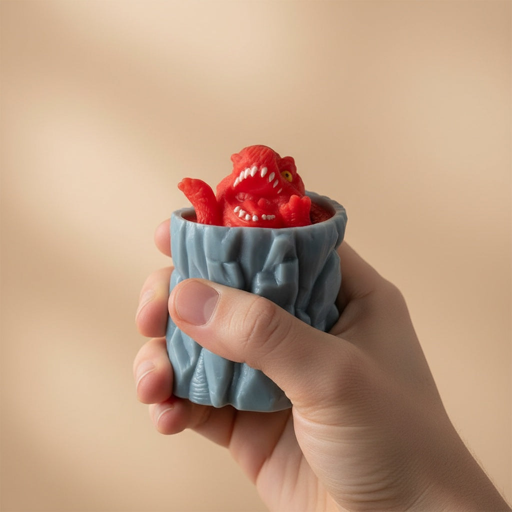 PopRex in hand — palm-sized scale